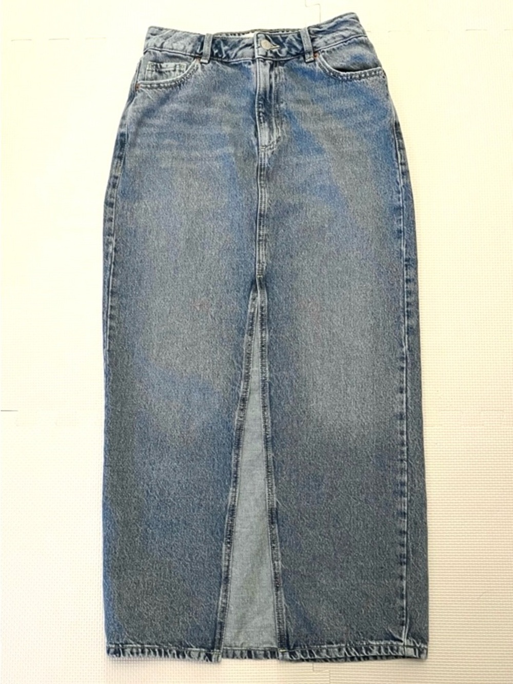 Dynamite Denim Midi Skirt Y2K Front Slit Medium Wash XS